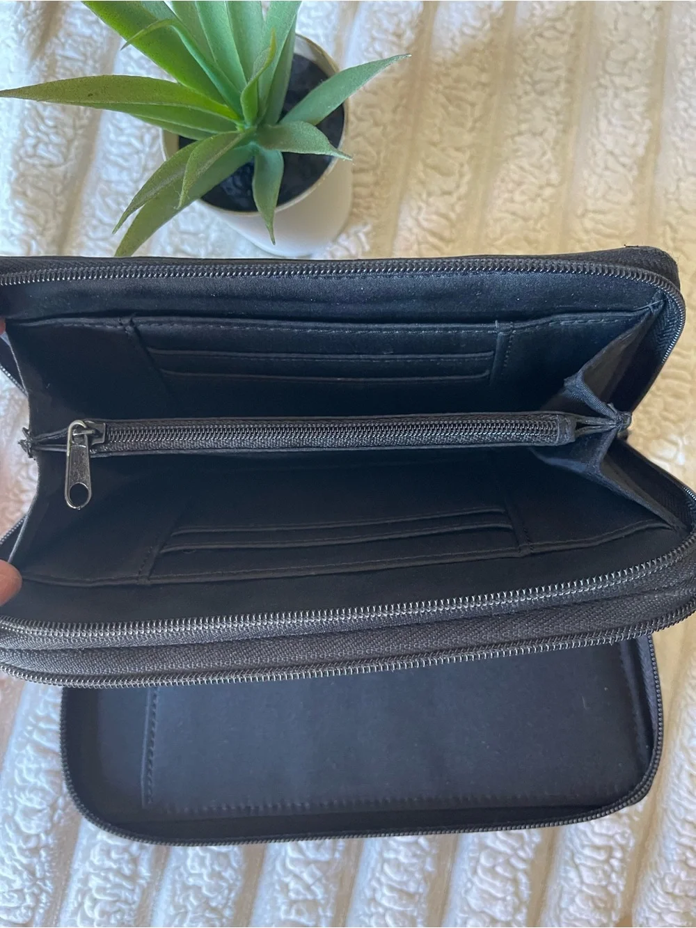 Nine West Black Zip-Around Clutch Wallet with Gold Logo